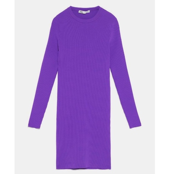 Zara ribbed long sleeves bodycon dress back openning , vibrant purple, stretch - Picture 6 of 10